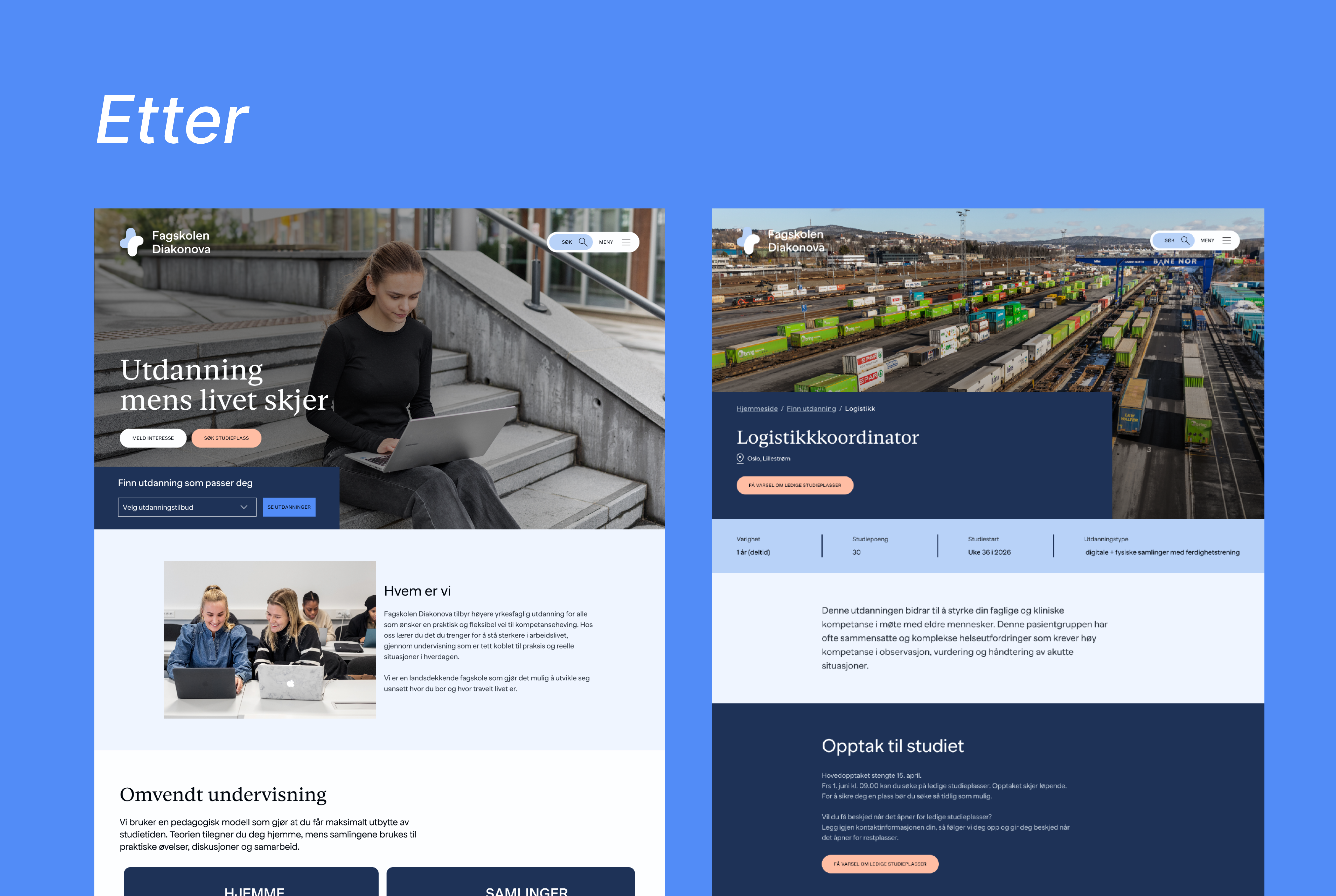 After: new homepage and a study page, organised around what people search for