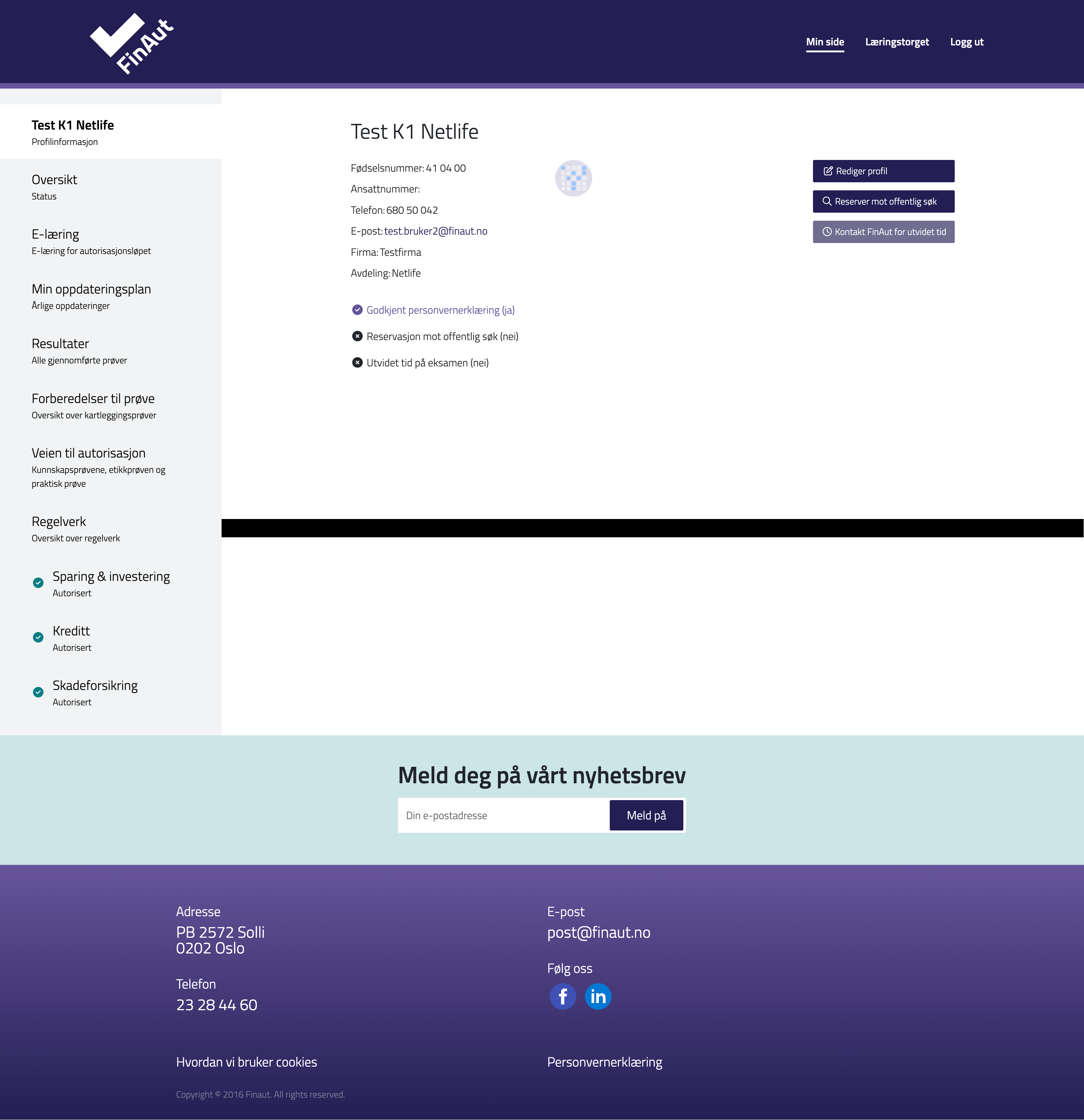 The portal today: a profile page with a long sidebar of parallel entry points