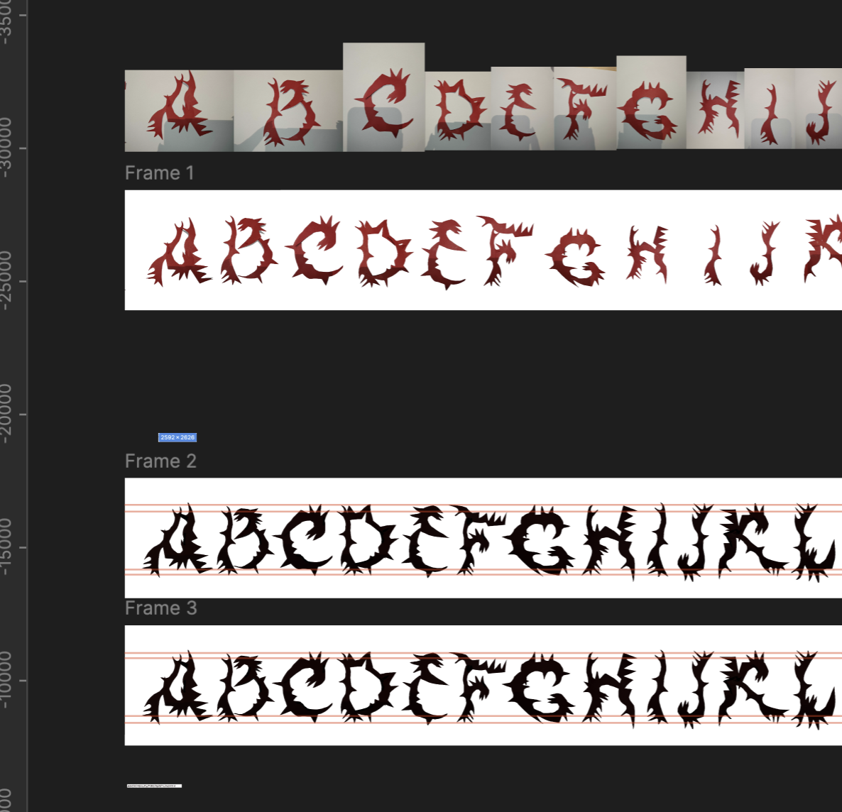 Thornskull alphabet frames in Figma
