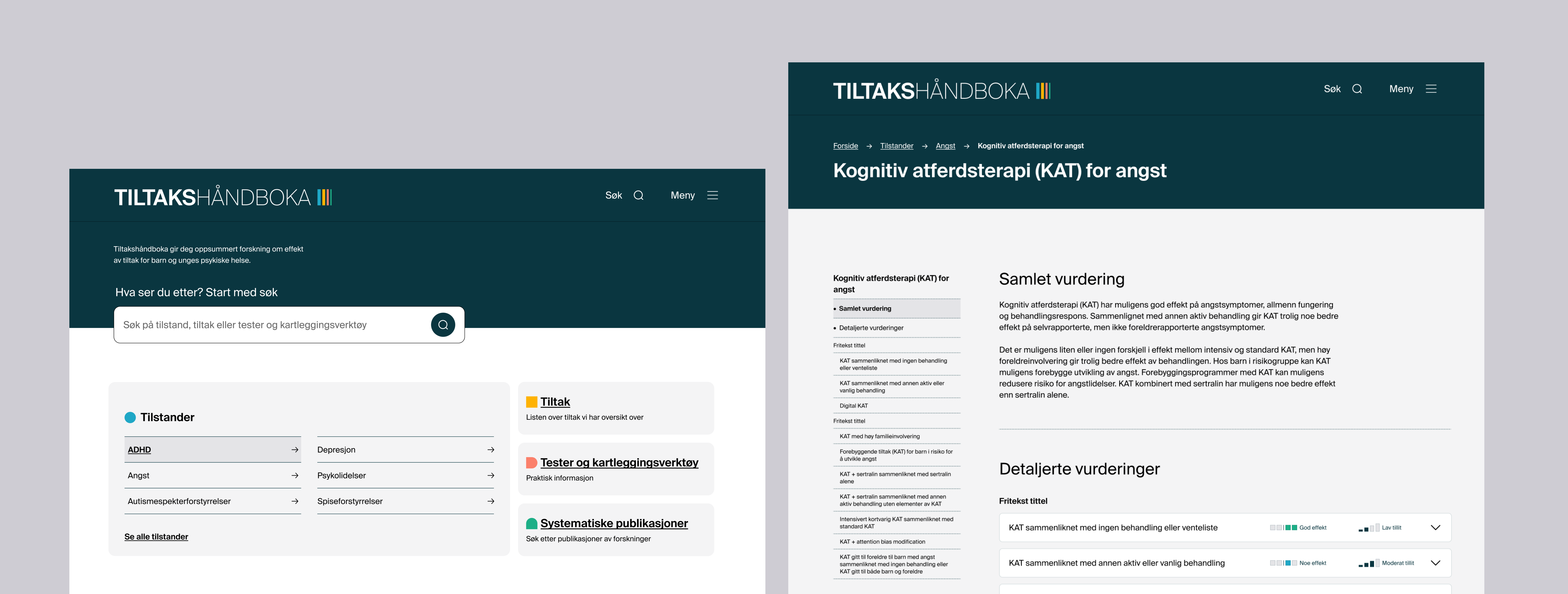 Homepage next to a deep measure page, reached through condition and category